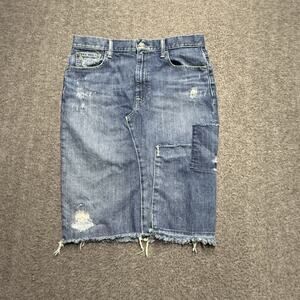 Polo Ralph Lauren Patchwork Denim Skirt Womens 10 Blue Distressed Jean Midi